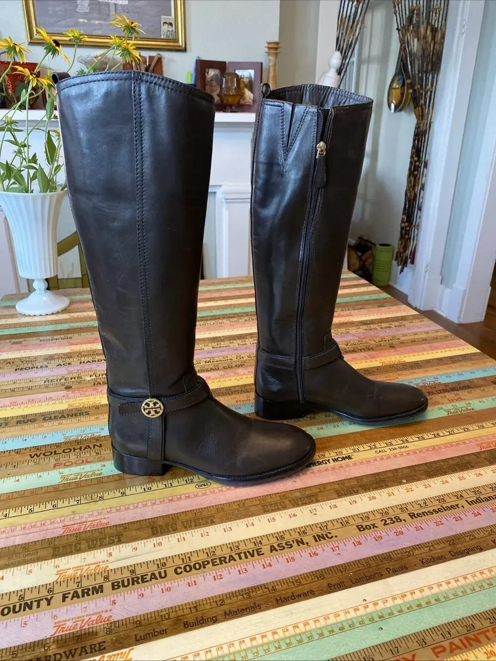 Tory Burch Bristol Brown Leather Riding Harness Boot Size 7 equestrian High